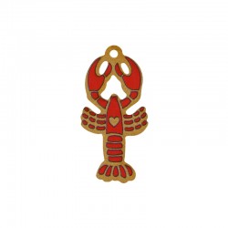 Pendentif en bois Homard avec cœur 17 x 33 mm