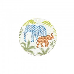 Pendentif rond en bois avec Éléphant et Feuilles 50 mm