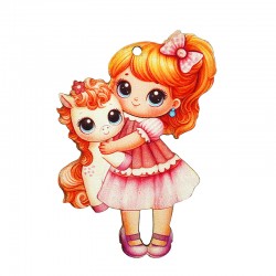 Pendentif en bois Fille avec Poney 49 x 70 mm