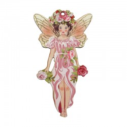 Ciondolo in Legno con Fata e Rose 44X80 mm