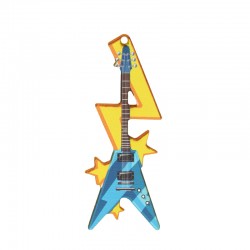 Pendentif en bois Guitare avec Éclair et Étoile 28 x 80 mm