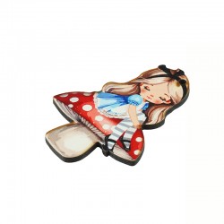 Wooden Pendant Girl with Mushroom 52x71mm