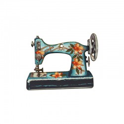 Pendentif en bois Machine à Coudre avec Fleurs 78 x 59 mm