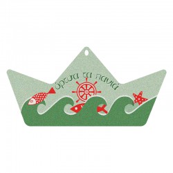 Pendentif en bois Bateau avec Vagues 85 x 42 mm