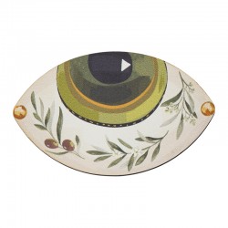 Pendentif en bois « œil maléfique » avec branches d'olivier 88 x 50 mm