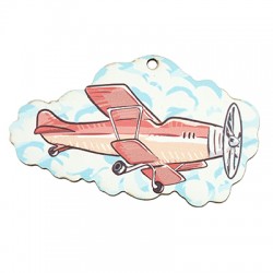 Pendentif en bois Nuage avec Avion 80 x 46 mm