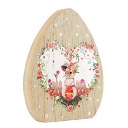 Huevo Decorativo de Madera con Conejito, Corazón y Flores 160 x 134 mm
