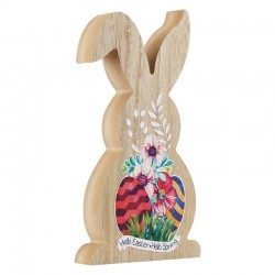 Lapin Décoratif en bois « Hello Easter » avec œufs 200 x 120 mm
