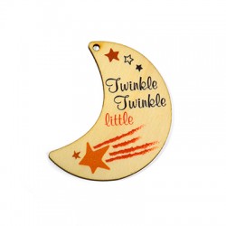 Ciondolo in Legno a Forma di Mezzaluna Twinkle con Stelle 58X64 mm