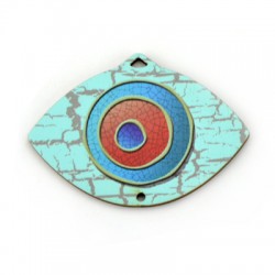 Pendentif en bois « Mauvais œil » avec 2 Trous 69 x 49 mm