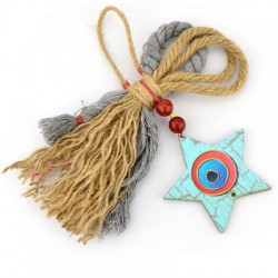 Pendentif en bois en Forme D'Étoile avec œil Maléfique et 2 Trous 73 x 72 mm
