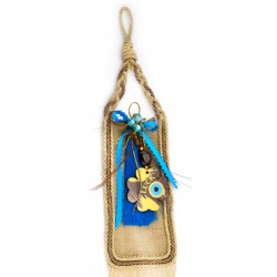 Pendentif en bois Trèfle à Quatre Feuilles « LUCK » avec œil Maléfique 45 mm