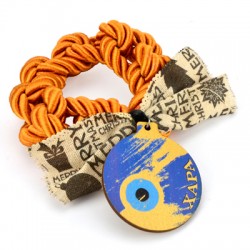Pendentif en bois Boule « ΧΑΡΑ » avec œil Maléfique 53 x 60 mm