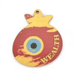 Pendentif en bois Grenade « Richesse » avec œil Maléfique 56 x 65 mm
