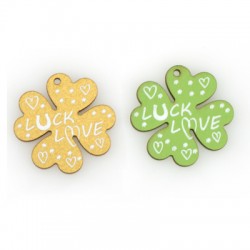 Pendentif en bois Trèfle à Quatre Feuilles « LUCK LOVE » 30 mm