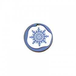 Pendentif rond en bois avec Flocon de Neige 25 mm