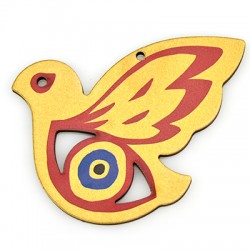 Pendentif en bois Pigeon avec œil Maléfique 78 x 95 mm