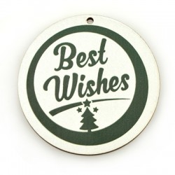 Pendentif de Noël rond en bois « Best Wishes » 60 mm