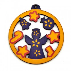 Pendentif rond en bois avec ange 72 mm