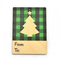 Carte en bois « From - To » avec Sapin de Noël 60 x 85 mm