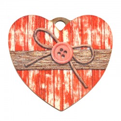Pendentif en bois en Forme de cœur avec nœud et Bouton 59 x 52 mm