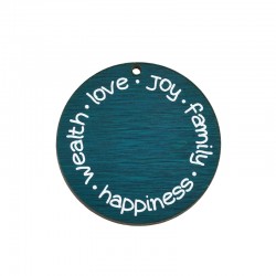 Pendentif rond en bois « Amour joie Famille Bonheur » 49 mm