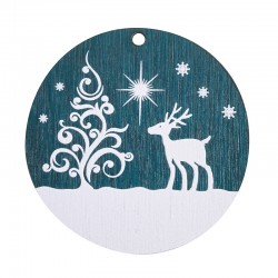Pendentif rond en bois avec Sapin de Noël et cerf 50 mm