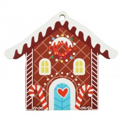 Wooden Pendant House with Snow & Heart 60x55mm