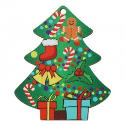 Pendentif en bois en Forme D'Arbre de Noël avec Cadeaux et Cloche 44 x 53 mm