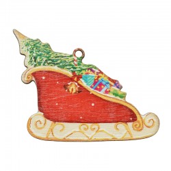 Pendentif de Noël en bois en Forme de Traîneau avec des Cadeaux 60 x 50 mm