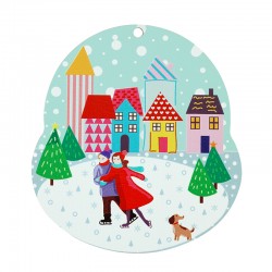 Pendentif en bois Boule de Neige de Noël 73 x 80 mm