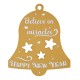 Colgante de Madera con Campana «Happy NEW Year» con Estrellas 63 x 77 mm
