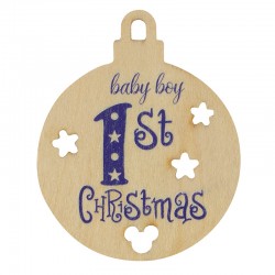 Pendentif en bois Boule de Noël « boy First Christmas » 52 x 65 mm