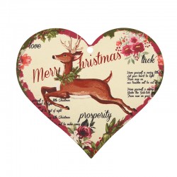 Pendentif en bois en Forme de cœur « Merry Christmas » avec des Cerfs 80 x 71 mm