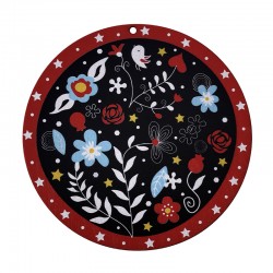 Ciondolo Rotondo in Legno con Stella. Fiore. Uccellino e Melograno 114 mm