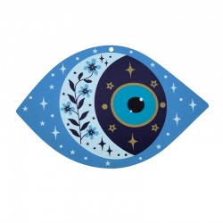 Pendentif en bois « Evil Eye » avec Fleurs et Étoiles 144 x 93 mm