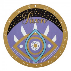 Pendentif rond en bois « Τύχη » avec œil Maléfique 114 mm