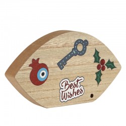 Ojo Malvado Decorativo de Madera «Best Wishes» con Granada 160 x 85 mm