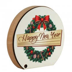 Adorno Decorativo Redondo de Madera «Feliz Año Nuevo» 145 x 132 mm