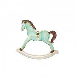 Wooden Pendant Carousel Horse with Stars & Mistletoe 60x55mm