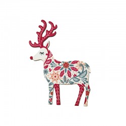 Pendentif en bois Cerf avec Fleur et Flocon de Neige 68 x 92 mm