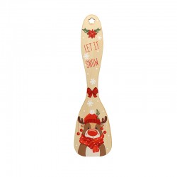 Louche en bois « LET IT SNOW » avec cerf et gui 62 x 232 mm