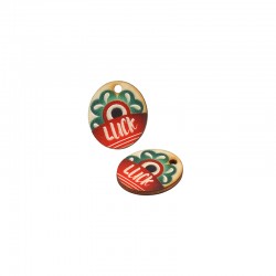 Breloque Ovale en bois avec œil Maléfique « Luck » 16 x 19 mm