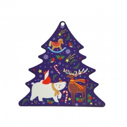 Pendentif en bois en Forme D'Arbre de Noël avec Animaux. Étoiles et Bonbons 80 mm