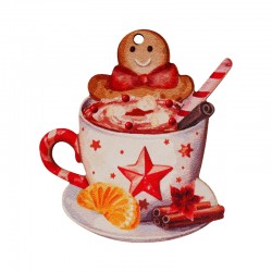 Pendentif en bois en Forme de Tasse avec Bonbon 59 x 67 mm