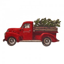 Pendentif en bois Voiture avec Sapin de Noël 80 x 40 mm