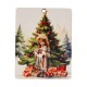 Pendentif en bois Carte avec Fille. Sapin de Noël et Cadeaux 55 x 70 mm