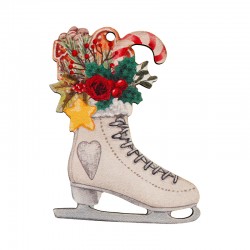 Pendentif en bois Patin à Glace de Noël 50 x 71 mm