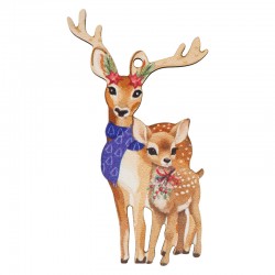 Pendentif de Noël en bois avec des Cerfs 44 x 80 mm