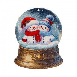 Pendentif en bois Boule à Neige avec Bonhommes de Neige 63 x 80 mm
